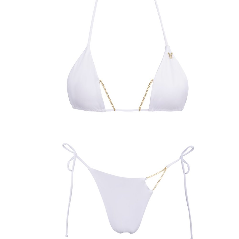 NEW Sexy cut outs white bikini with gold chain, tanga bottoms like meshki